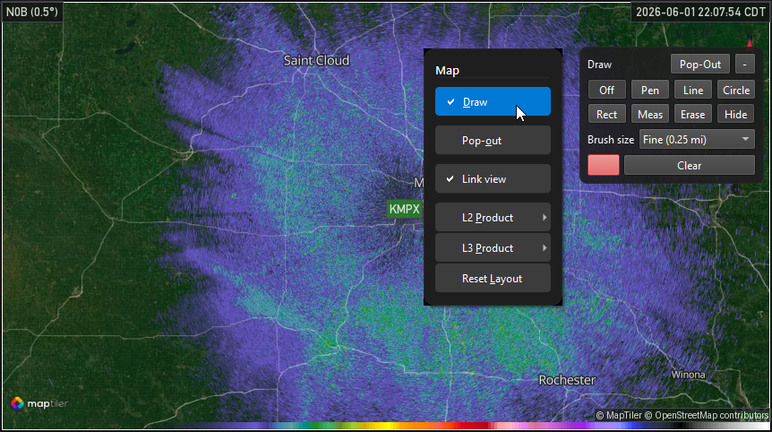 Draw toolbar docked on the map