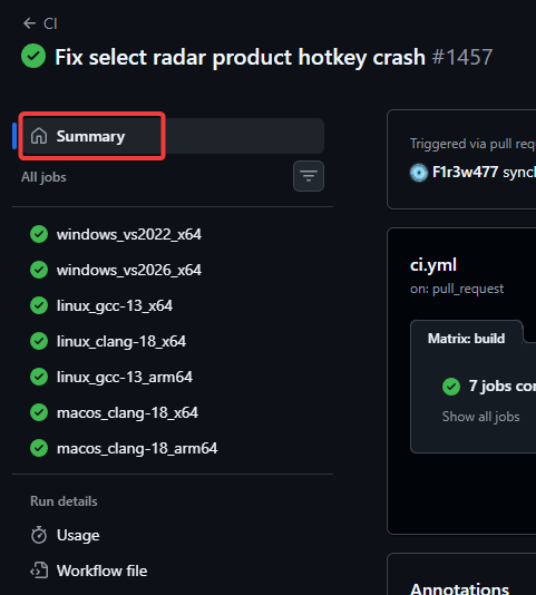 CI run page with Summary highlighted