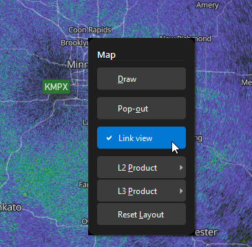 Map pane context menu with Link view